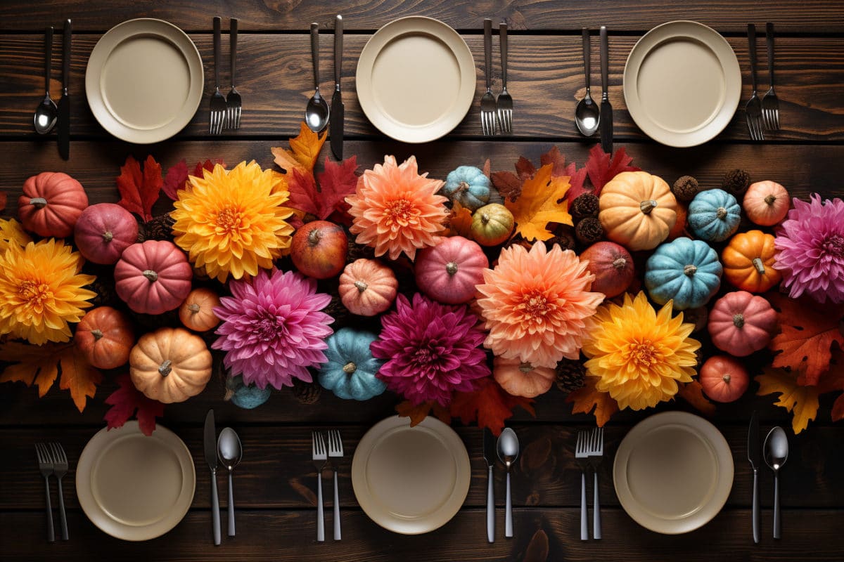 6. Un chemin de table automnal avec des chrysanthèmes